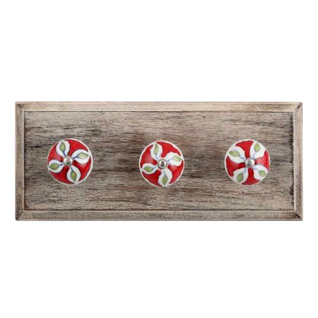 Hibiscus Green Flower Ceramic Wooden Hooks